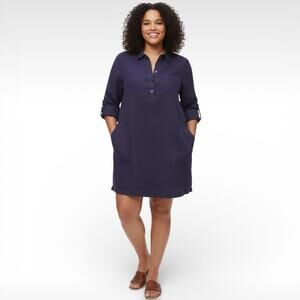 Michael Stars Eleanor Linen Shirtdress in Admiral Blue - Plus Size 2X Nordstrom